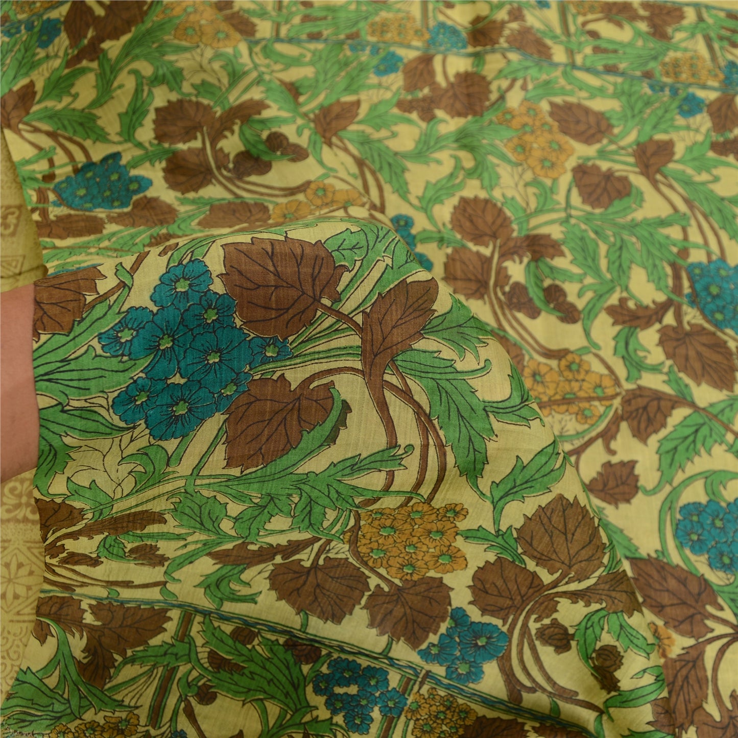 Sanskriti Vintage Sarees Green 100% Pure Silk Printed Sari Floral Craft Sustainable Fabric