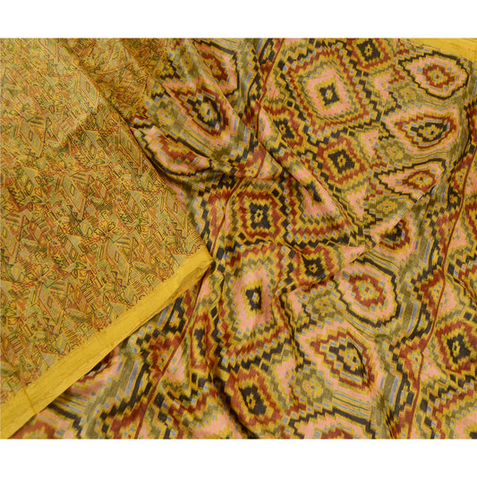 Sanskriti Vintage Sarees Green 100% Pure Silk Printed Sari 5yd Soft Craft Sustainable Fabric