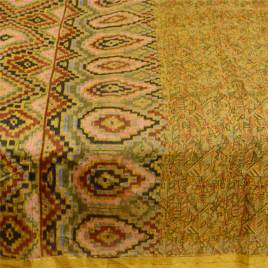 Sanskriti Vintage Sarees Green 100% Pure Silk Printed Sari 5yd Soft Craft Sustainable Fabric