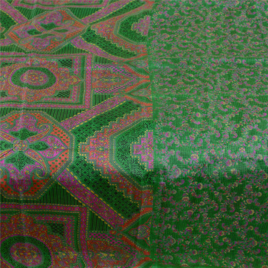 Sanskriti Vintage Sarees Indian Green Pure Silk Printed Sari 5yd Craft Sustainable Fabric