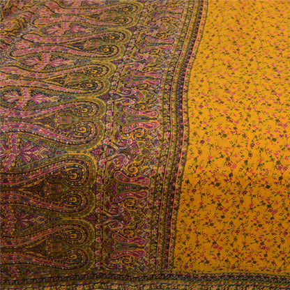 Sanskriti Vintage Sarees Yellow Pure Silk Printed Sari 5YD Floral Craft Sustainable Fabric
