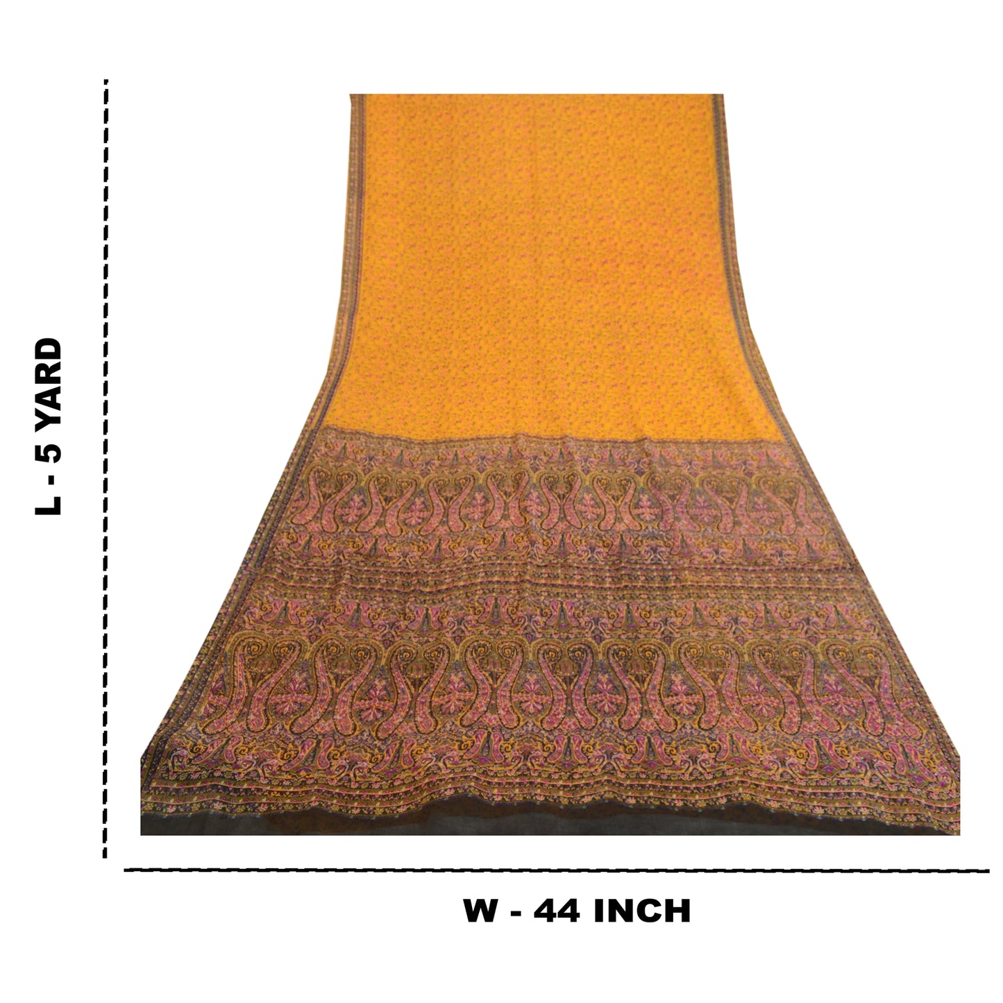 Sanskriti Vintage Sarees Yellow Pure Silk Printed Sari 5YD Floral Craft Sustainable Fabric