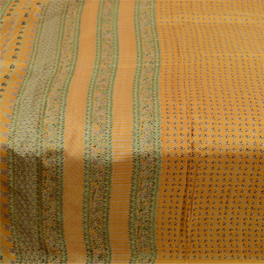 Sanskriti Vintage Sarees Sennep Ren Silke Trykt Sari Blomster Blødt Håndværk Bæredygtigt Stof