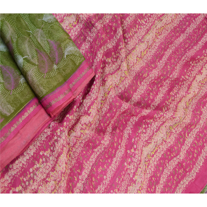 Sanskriti Vintage Sarees Green 100% Pure Silk Printed Sari Floral Craft Sustainable Fabric