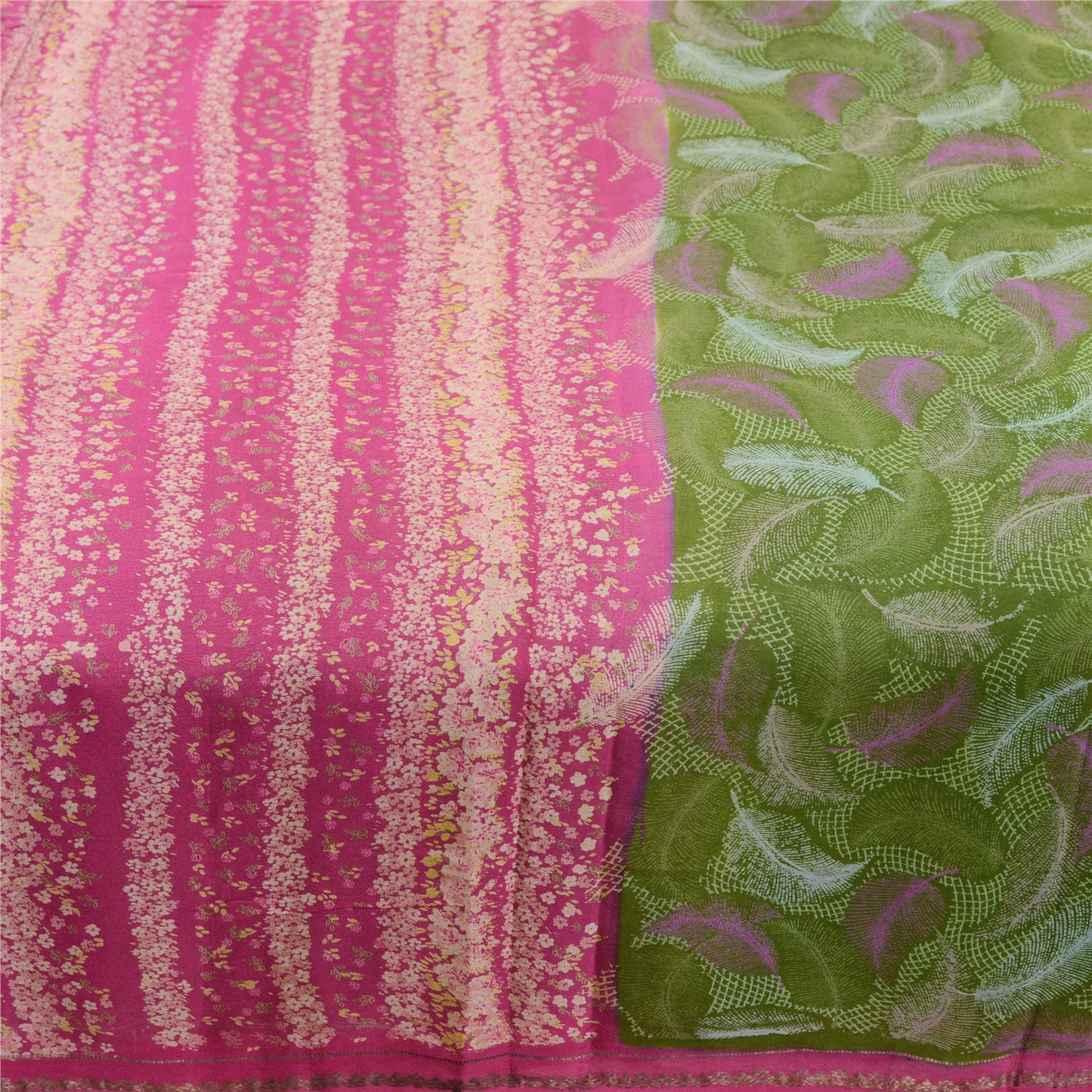 Sanskriti Vintage Sarees Green 100% Pure Silk Printed Sari Floral Craft Sustainable Fabric