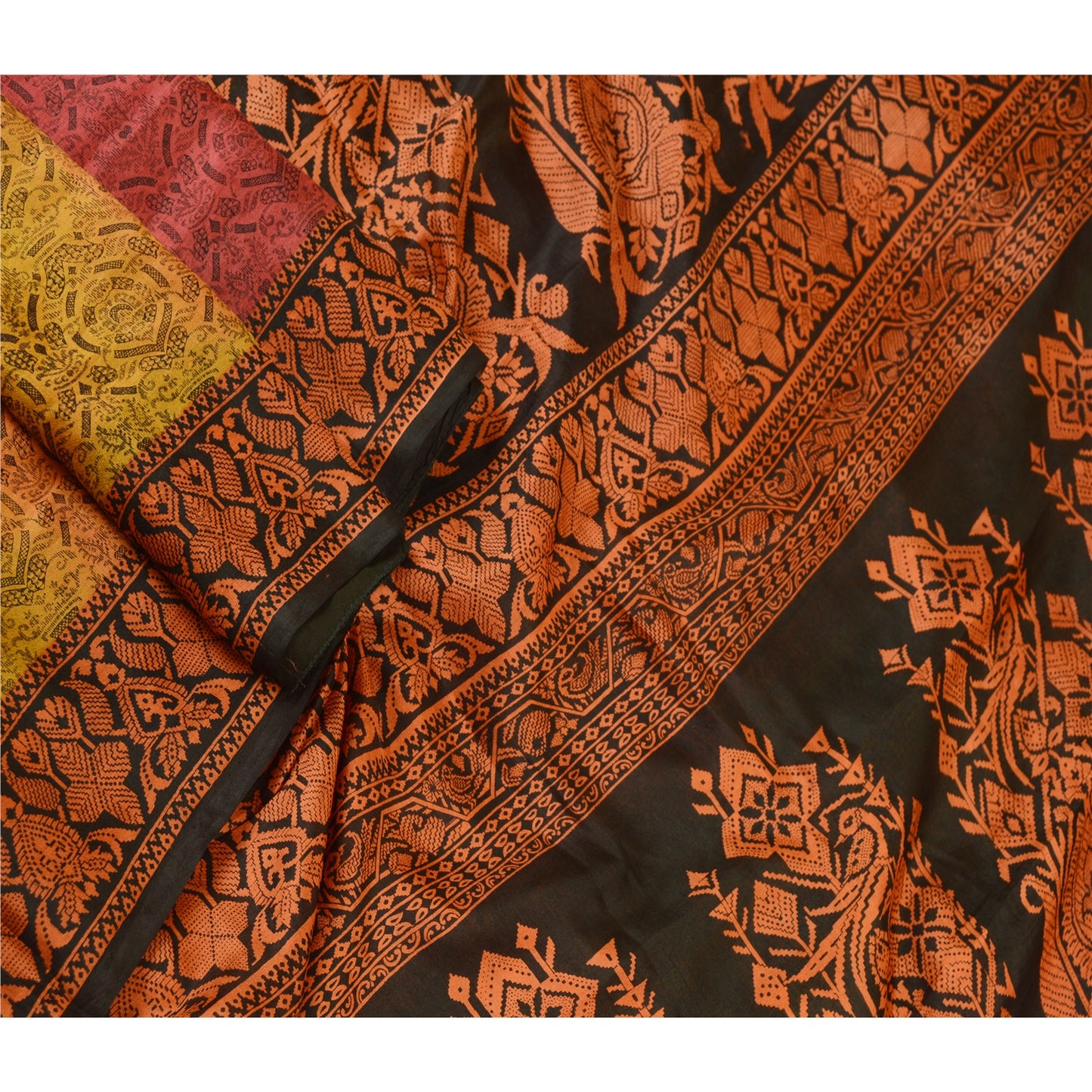 Sanskriti Vintage Sarees Multi Indian 100% Pure Silk Printed Sari Craft Sustainable Fabric
