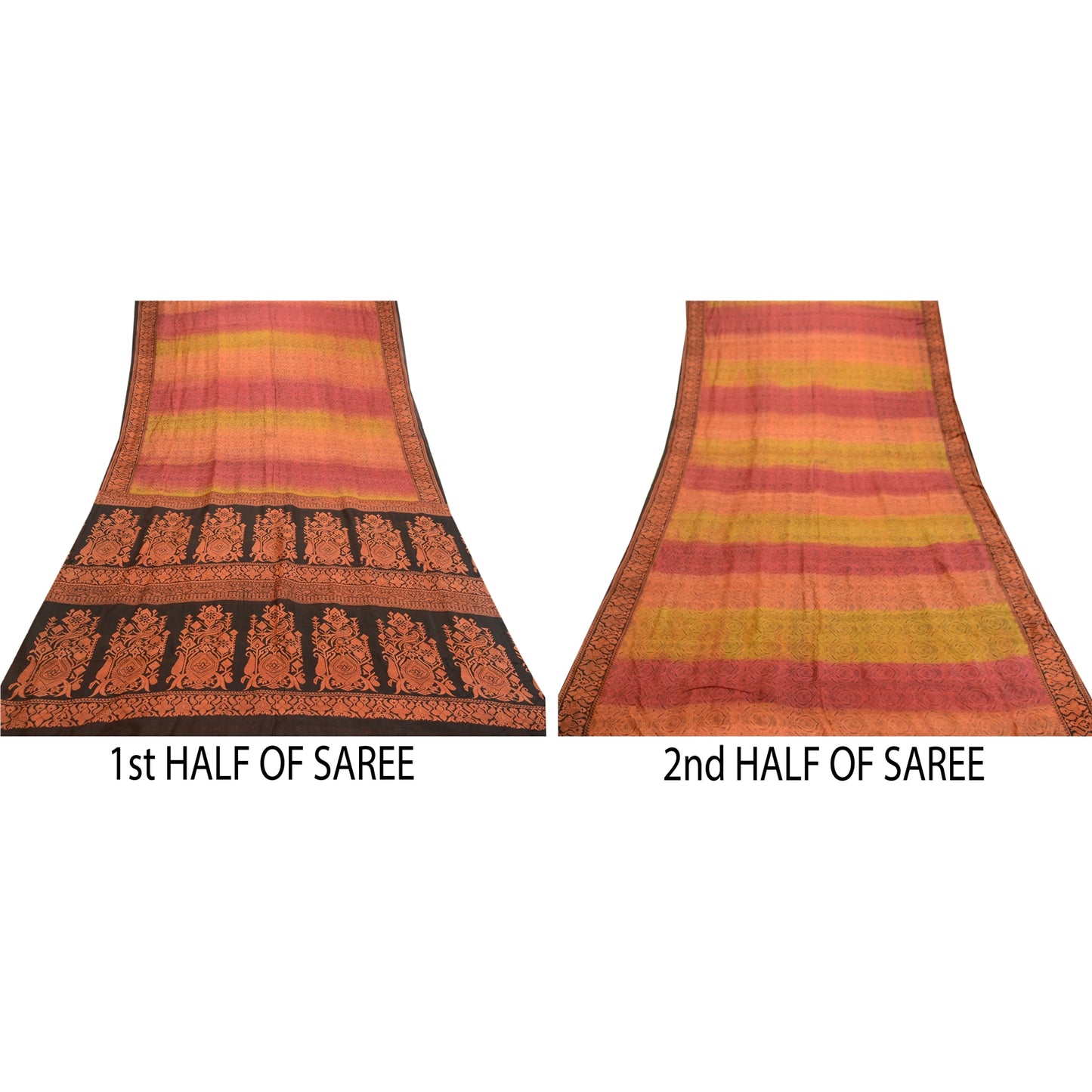 Sanskriti Vintage Sarees Multi Indian 100% Pure Silk Printed Sari Craft Sustainable Fabric