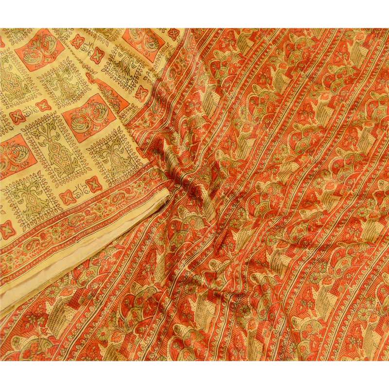 Sanskriti Vintage Sarees Green Pure Silk Peacock Printed Sari Soft Craft Sustainable Fabric