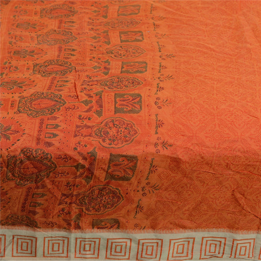 Sanskriti Vintage Sarees From Indian Red Pure Silk Printed Sari 5yd Craft Sustainable Fabric