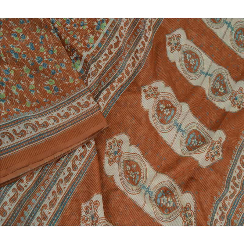 Sanskriti Vintage Sarees Brown Art Silk Kota Woven Printed Sari 5yd Craft Sustainable Fabric