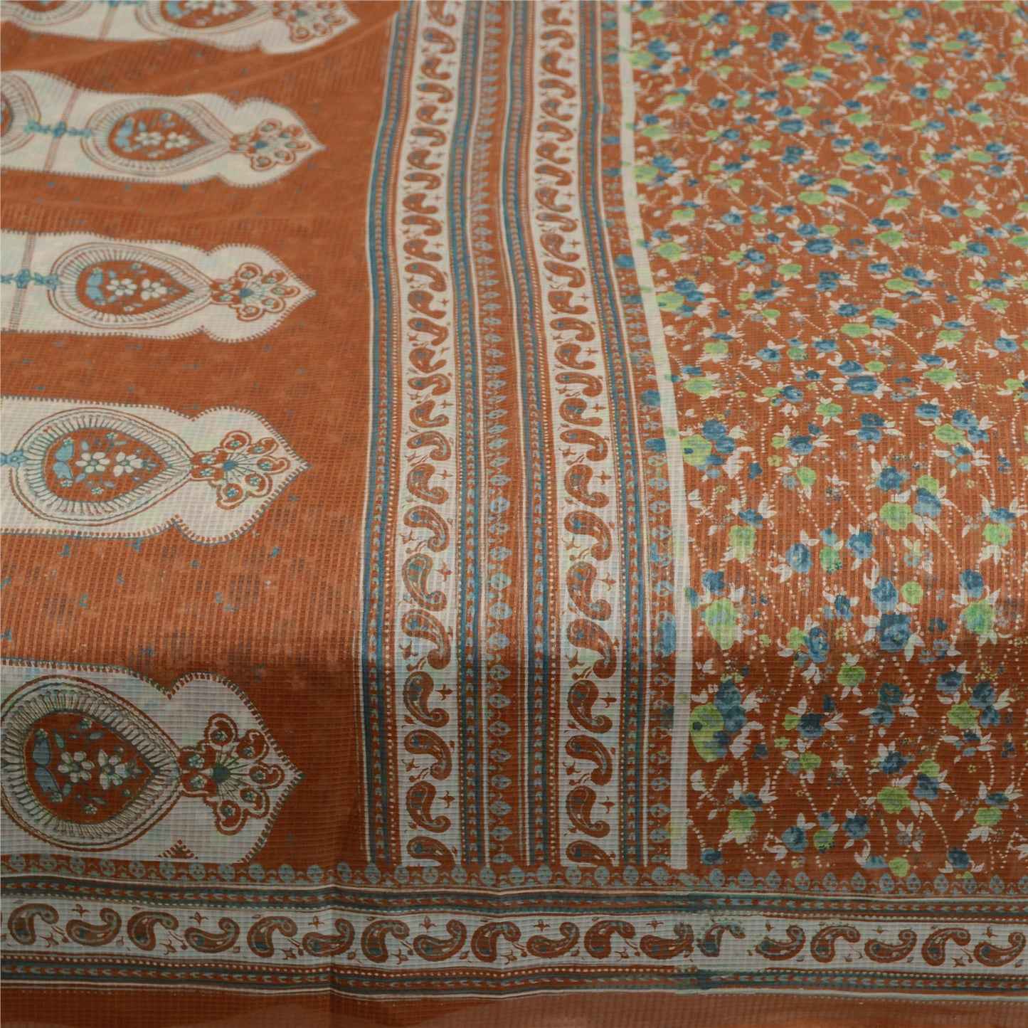 Sanskriti Vintage Sarees Brun Kunstsilke Kota Vævet Trykt Sari 5yd Håndværk Bæredygtigt Stof