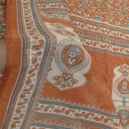 Sanskriti Vintage Sarees Brun Kunstsilke Kota Vævet Trykt Sari 5yd Håndværk Bæredygtigt Stof