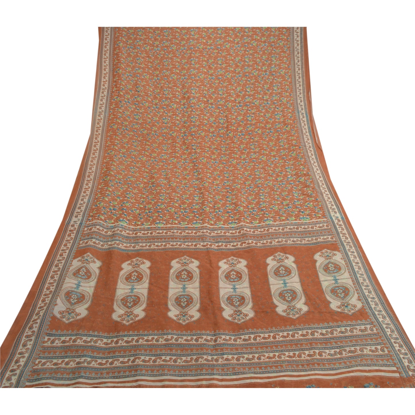 Sanskriti Vintage Sarees Brun Kunstsilke Kota Vævet Trykt Sari 5yd Håndværk Bæredygtigt Stof