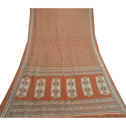 Sanskriti Vintage Sarees Brun Kunstsilke Kota Vævet Trykt Sari 5yd Håndværk Bæredygtigt Stof