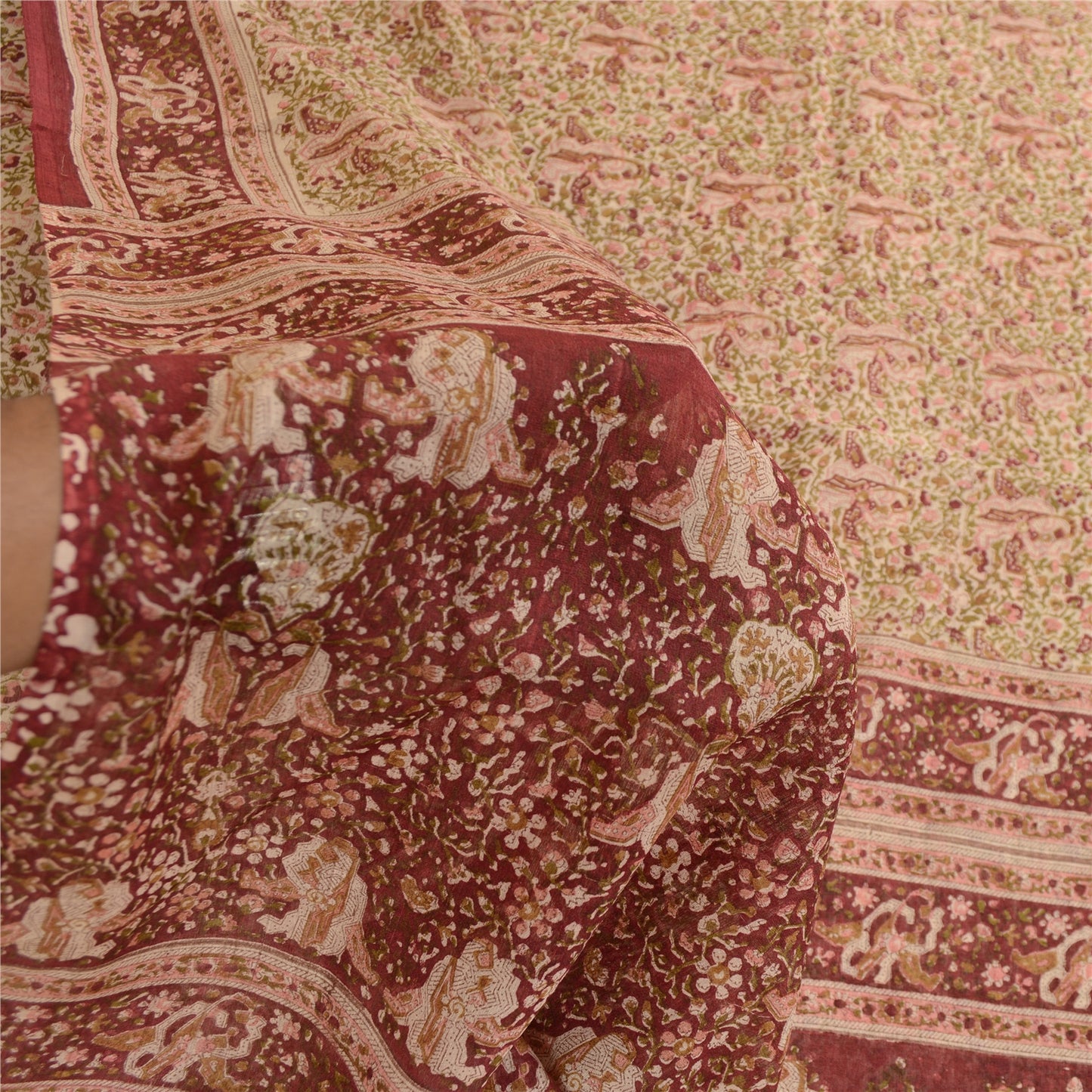 Sanskriti Vintage Sarees Multi Indian Pure Silk Printed Sari Soft Craft Sustainable Fabric