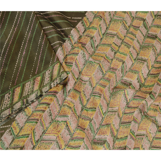 Sanskriti Vintage Sarees Green Indian Pure Silk Printed Sari Soft Craft Sustainable Fabric