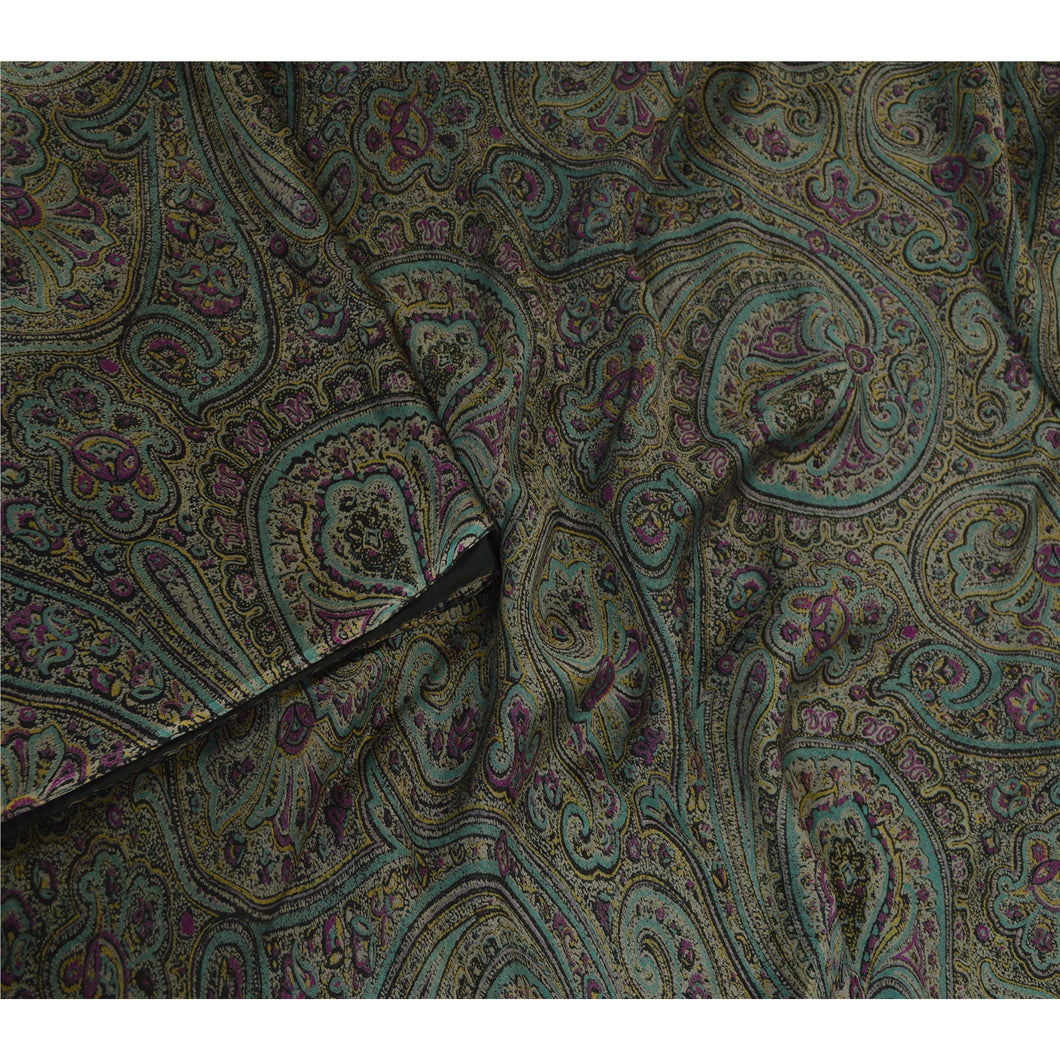 Sanskriti Vintage Sarees Green Art Silk Printed Sari Floral Soft Craft Fabric