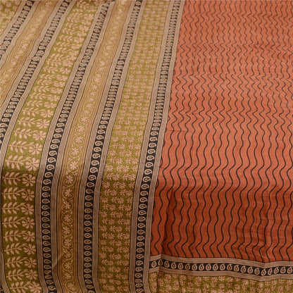 Sanskriti Vintage Sarees Orange Pure Silk Printed Sari Floral 5yd Craft Sustainable Fabric