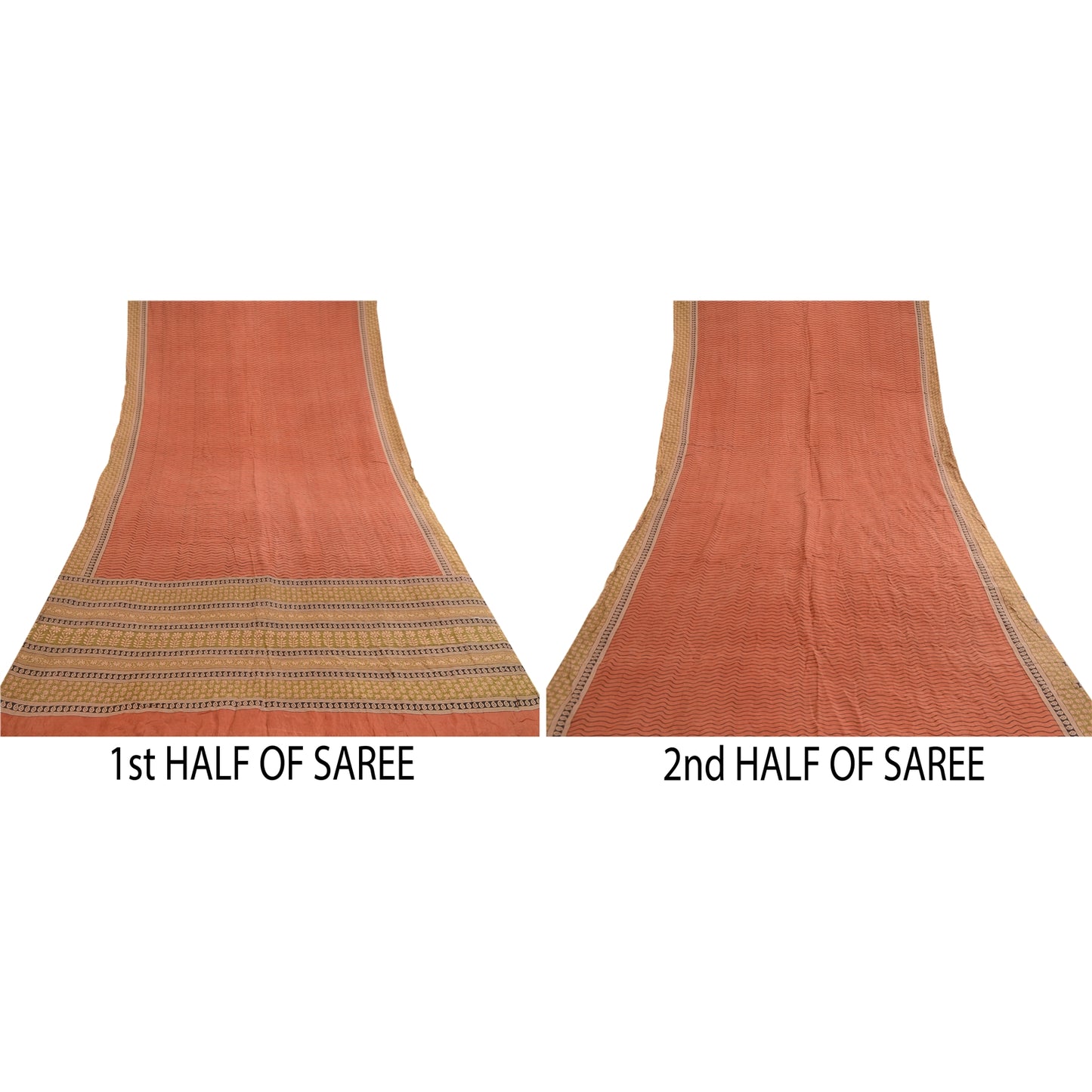 Sanskriti Vintage Sarees Orange Pure Silk Printed Sari Floral 5yd Craft Sustainable Fabric