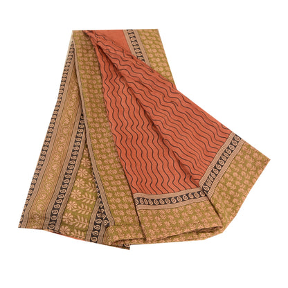 Sanskriti Vintage Sarees Orange Pure Silk Printed Sari Floral 5yd Craft Sustainable Fabric