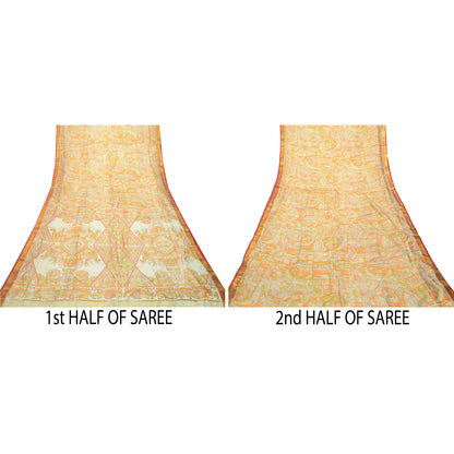 Sanskriti Vintage Sarees Multi Pure Silk Printed Zari Border Sari Craft Sustainable Fabric