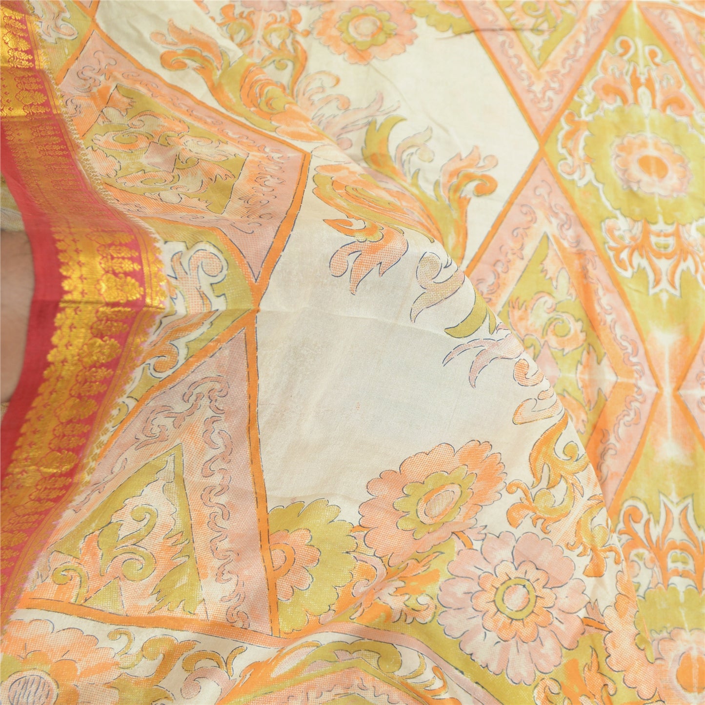 Sanskriti Vintage Sarees Multi Pure Silk Printed Zari Border Sari Craft Sustainable Fabric