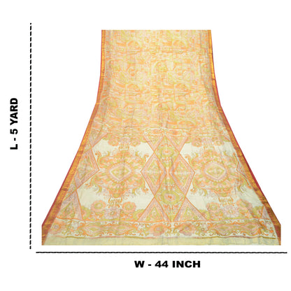 Sanskriti Vintage Sarees Multi Pure Silk Printed Zari Border Sari Craft Sustainable Fabric