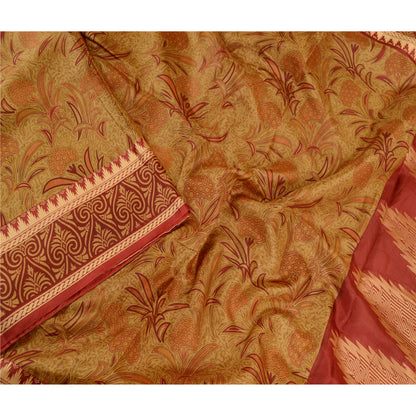 Sanskriti Vintage Sarees Mustard Green Pure Silk Printed Woven Sari Craft Sustainable Fabric