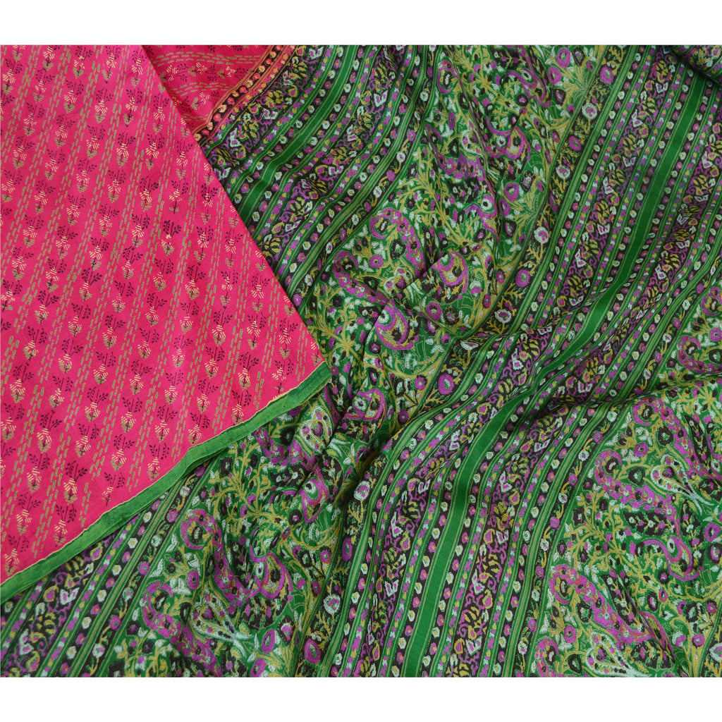 Sanskriti Vintage Sarees Pink From India Pure Silk Printed Sari Craft Sustainable Fabric