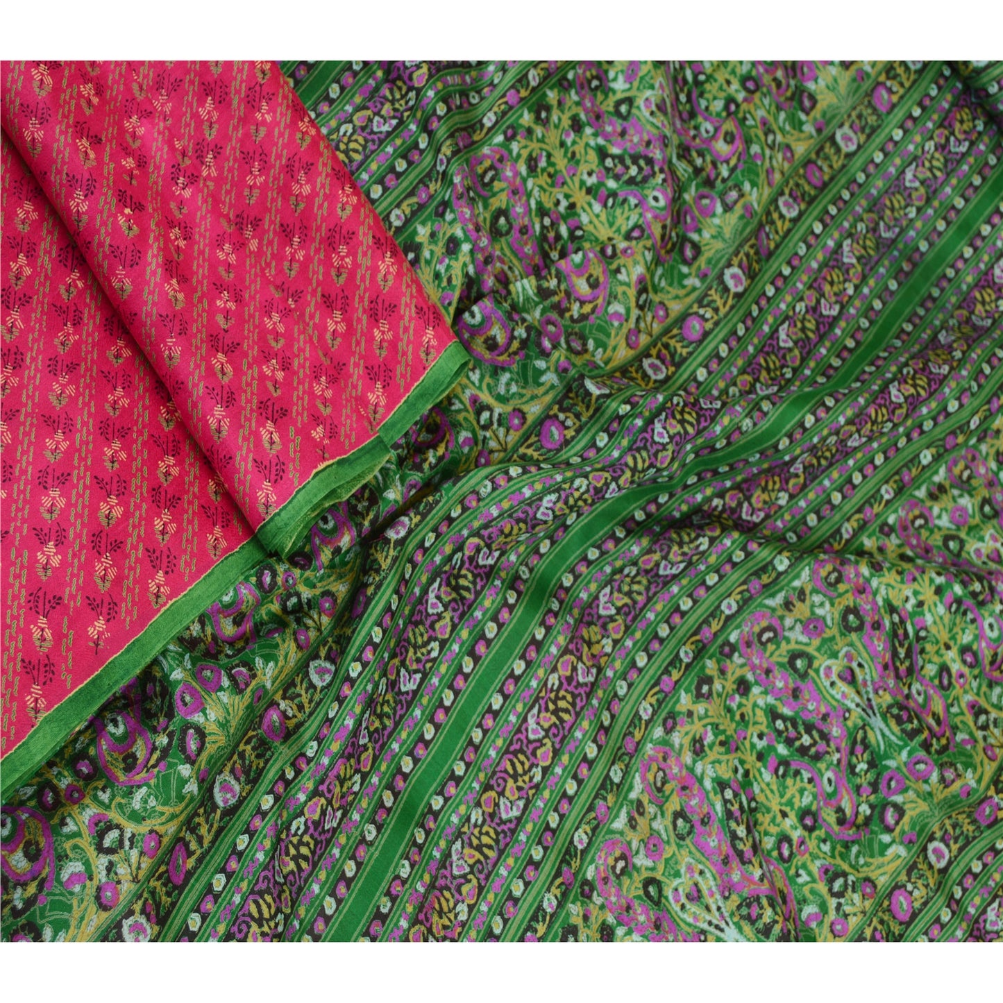 Sanskriti Vintage Sarees Pink From India Pure Silk Printed Sari Craft Sustainable Fabric