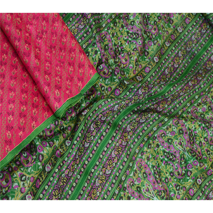Sanskriti Vintage Sarees Pink From India Pure Silk Printed Sari Craft Sustainable Fabric