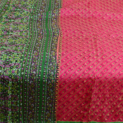 Sanskriti Vintage Sarees Pink From India Pure Silk Printed Sari Craft Sustainable Fabric