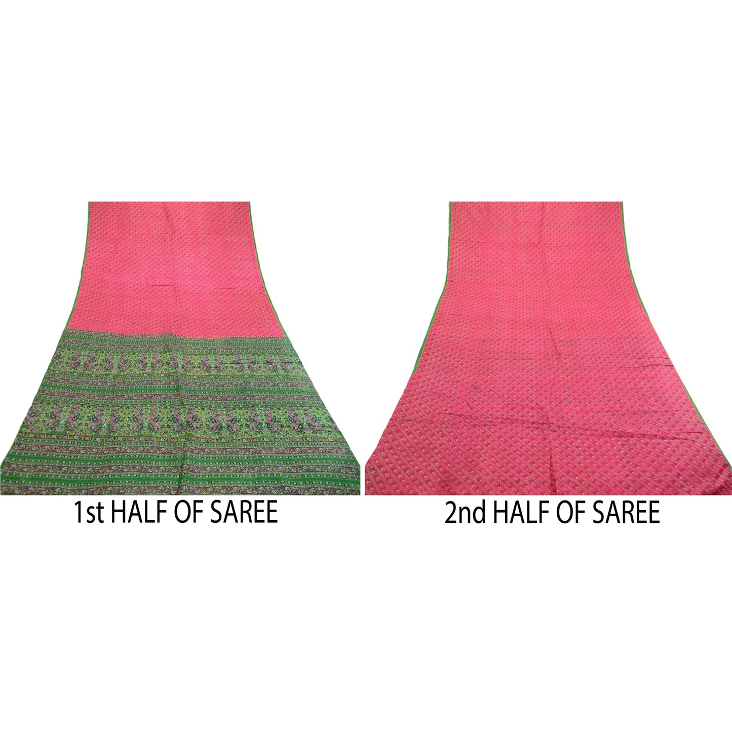 Sanskriti Vintage Sarees Pink From India Pure Silk Printed Sari Craft Sustainable Fabric