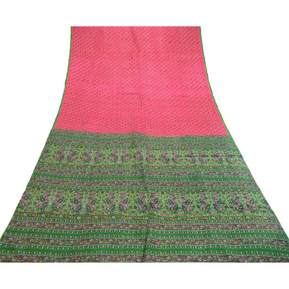 Sanskriti Vintage Sarees Pink From India Pure Silk Printed Sari Craft Sustainable Fabric