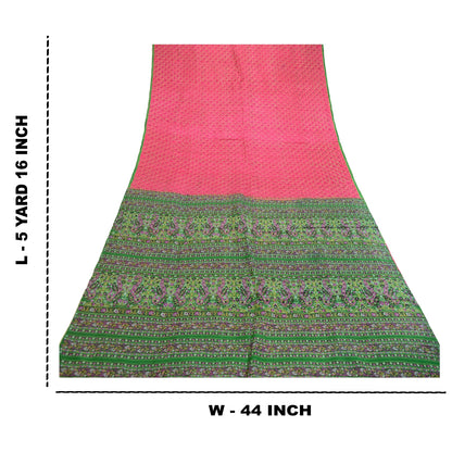 Sanskriti Vintage Sarees Pink From India Pure Silk Printed Sari Craft Sustainable Fabric