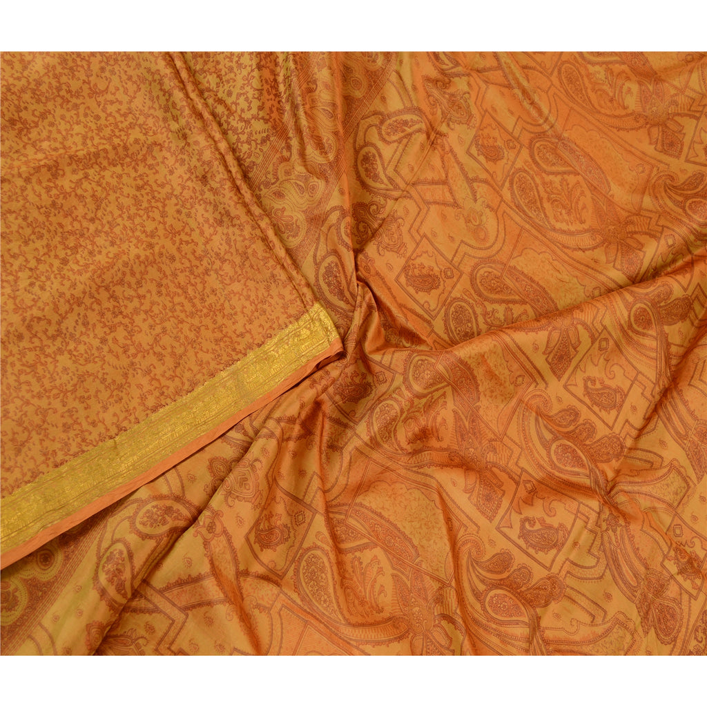 Sanskriti Vintage Sarees Heena Green Pure Silk Printed Zari Border Sari Sustainable Fabric