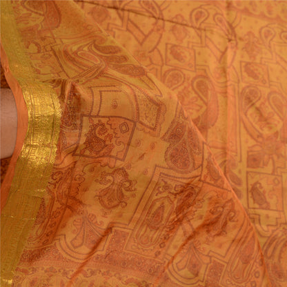 Sanskriti Vintage Sarees Heena Green Pure Silk Printed Zari Border Sari Sustainable Fabric