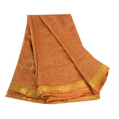 Sanskriti Vintage Sarees Heena Green Pure Silk Printed Zari Border Sari Sustainable Fabric