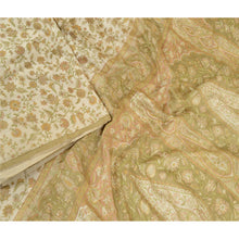 Load image into Gallery viewer, Sanskriti Vintage Sarees Indian Cream Pure Silk Printed Sari 5yd Craft Fabric
