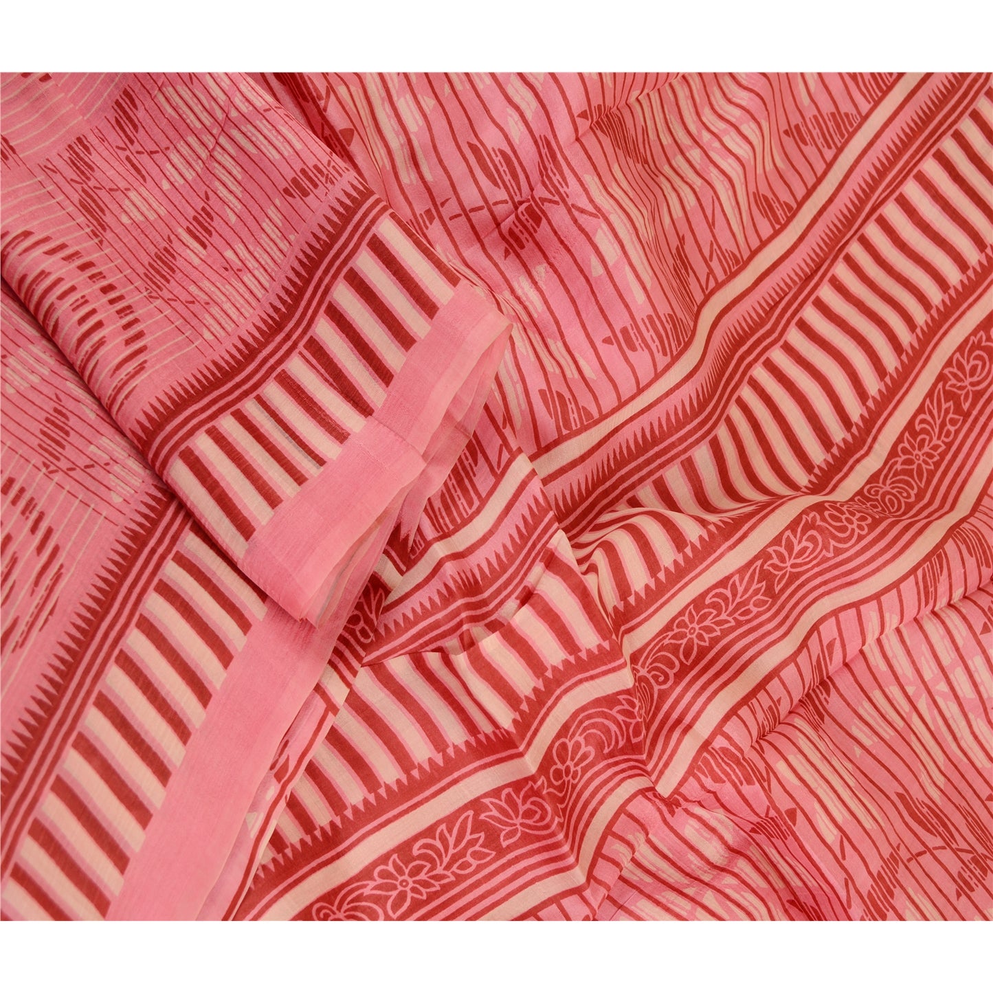 Sanskriti Vintage Sarees Blush Pink 100% Pure Silk Printed Sari 5yd Craft Sustainable Fabric