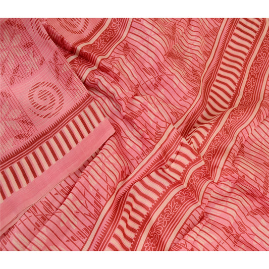 Sanskriti Vintage Sarees Blush Pink 100% Pure Silk Printed Sari 5yd Craft Sustainable Fabric