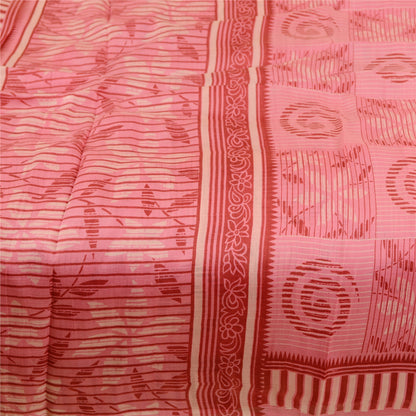 Sanskriti Vintage Sarees Blush Pink 100% Pure Silk Printed Sari 5yd Craft Sustainable Fabric
