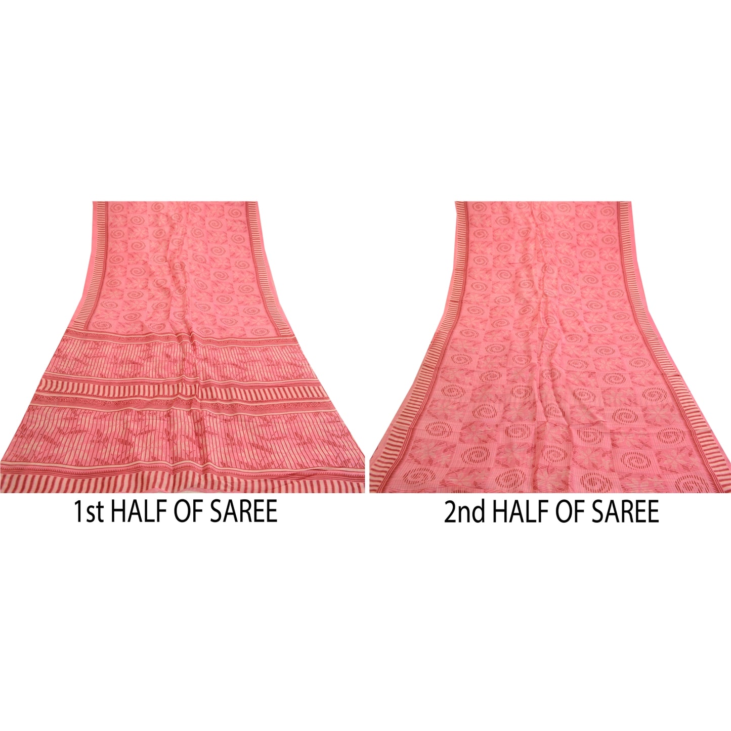 Sanskriti Vintage Sarees Blush Pink 100% Pure Silk Printed Sari 5yd Craft Sustainable Fabric