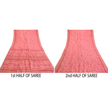 Sanskriti Vintage Sarees Blush Pink 100% Pure Silk Printed Sari 5yd Craft Sustainable Fabric