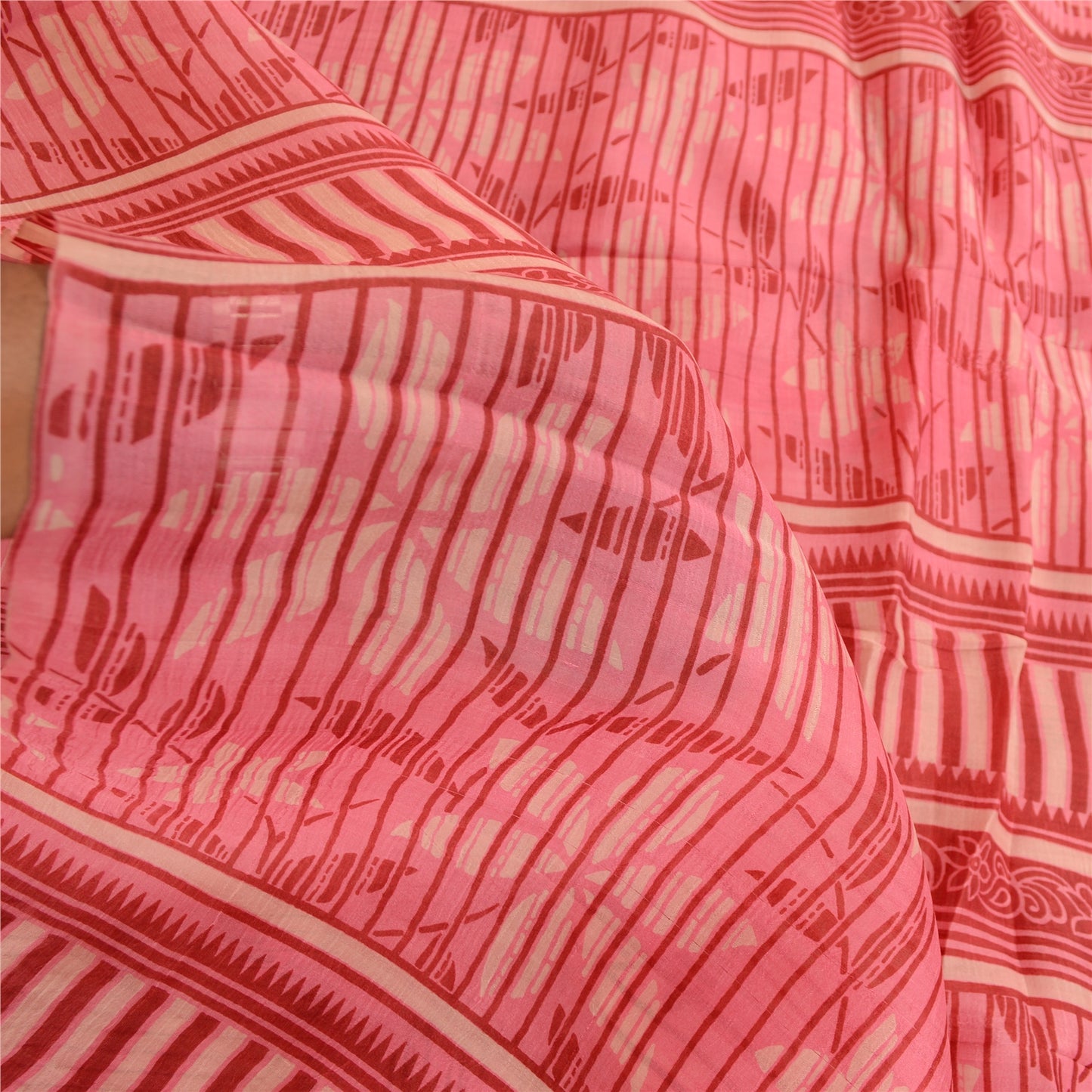 Sanskriti Vintage Sarees Blush Pink 100% Pure Silk Printed Sari 5yd Craft Sustainable Fabric