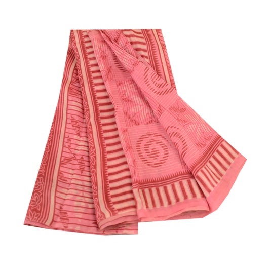 Sanskriti Vintage Sarees Blush Pink 100% Pure Silk Printed Sari 5yd Craft Sustainable Fabric