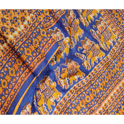 Sanskriti Vintage Sarees Yellow 100% Pure Silk Printed Sari Floral Craft Sustainable Fabric