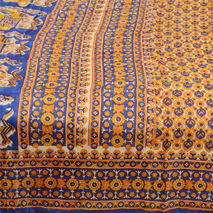 Sanskriti Vintage Sarees Yellow 100% Pure Silk Printed Sari Floral Craft Sustainable Fabric