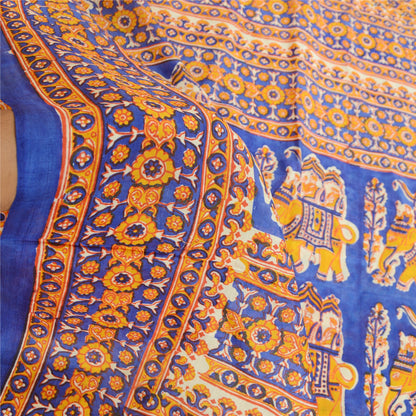 Sanskriti Vintage Sarees Yellow 100% Pure Silk Printed Sari Floral Craft Sustainable Fabric