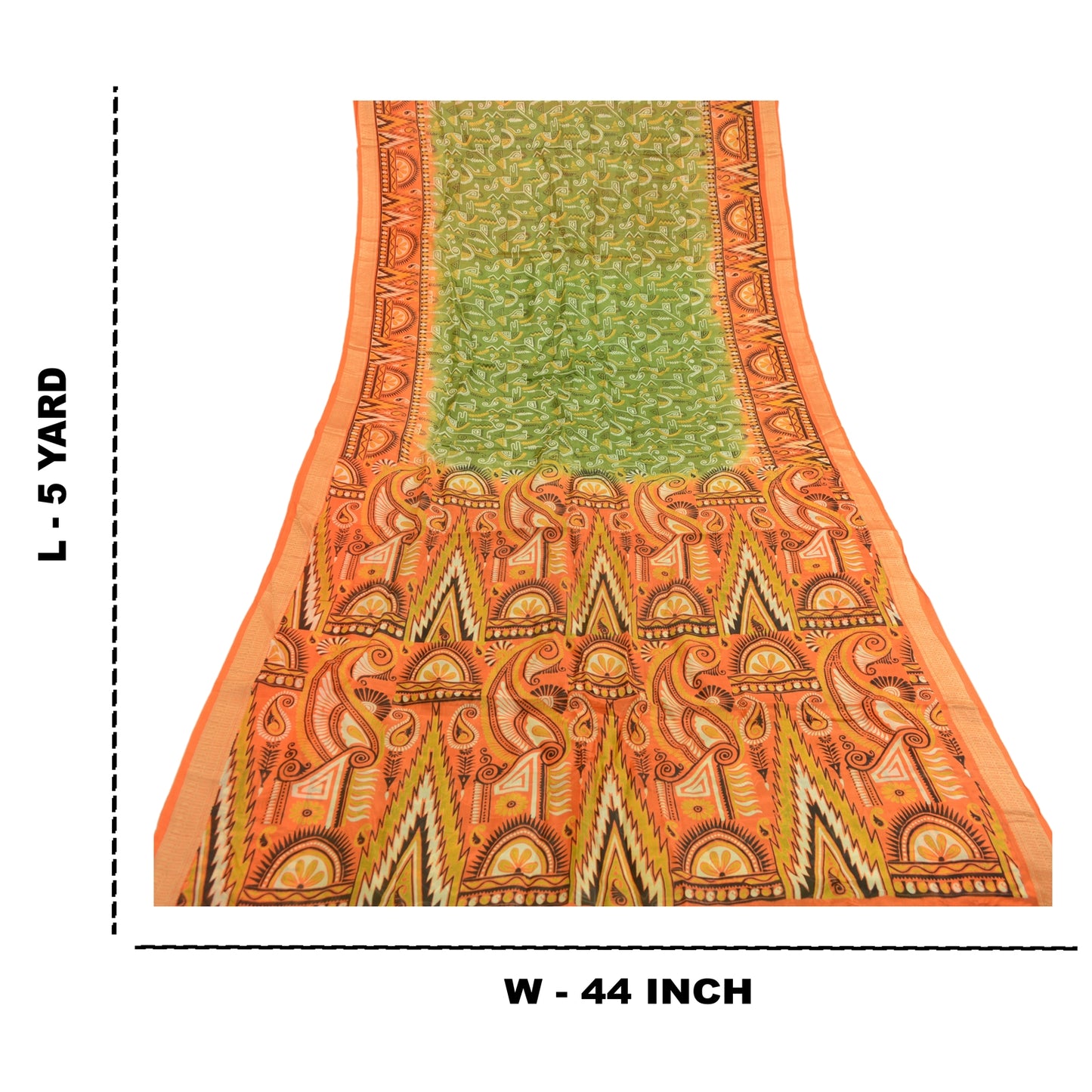 Sanskriti Vintage Sarees Green 100% Pure Silk Printed Sari Floral Craft Sustainable Fabric